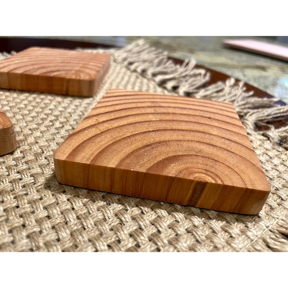 Handmade Wooden Coasters Brown Hue 4x4" Set of 5 Rustic Farmhouse - Picture 5 of 11